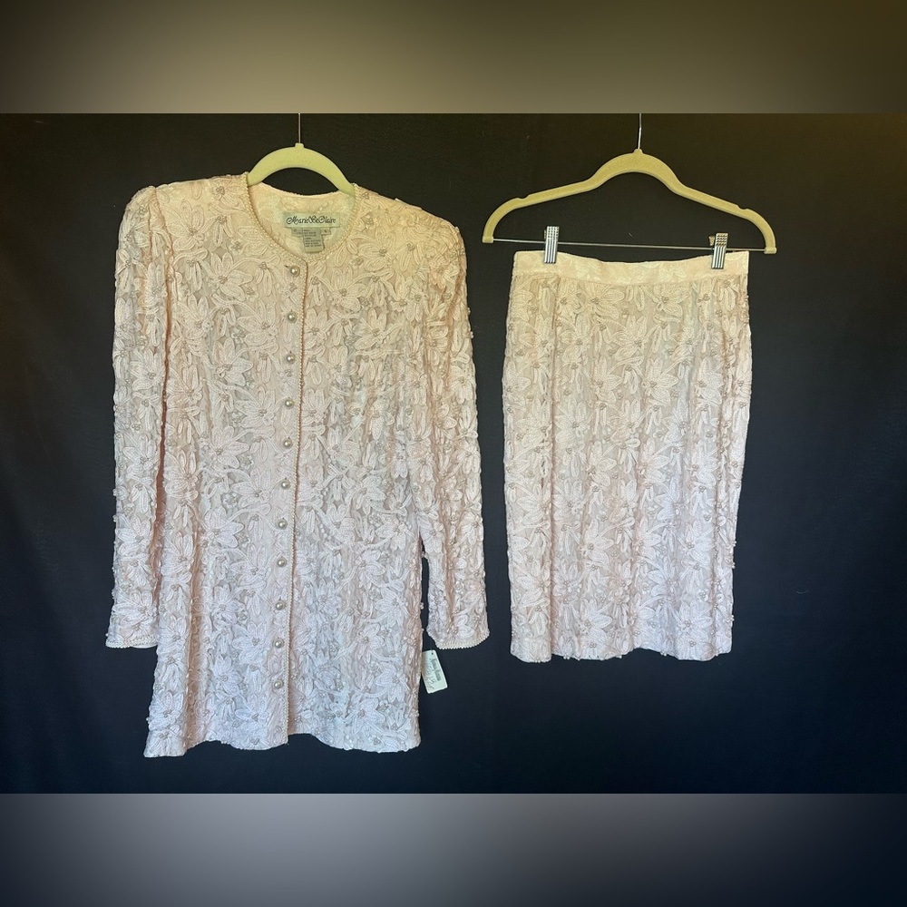 Vintage Marie St. Claire Pale Pink Two Piece Cocktail Suit. Size 6. NWT!